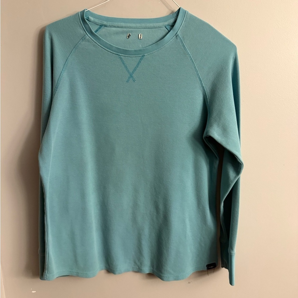 L.L.Bean Teal Waffle Knit Long Sleeve Shirt Small